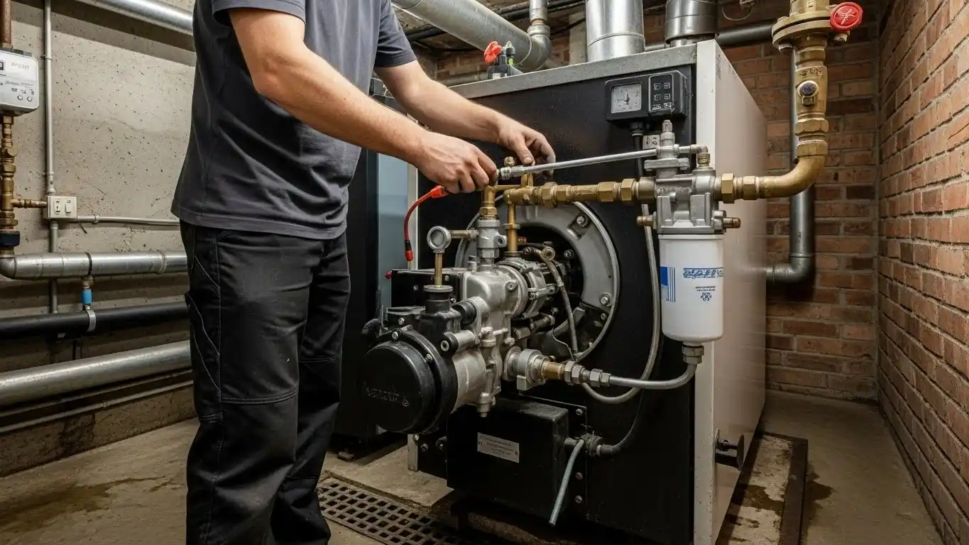 Dépannage chaudière mazout à Bruxelles avec réglage du brûleur et gicleur