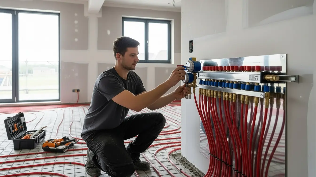 Installation de plancher chauffant à Nivelles avec réglage basse température